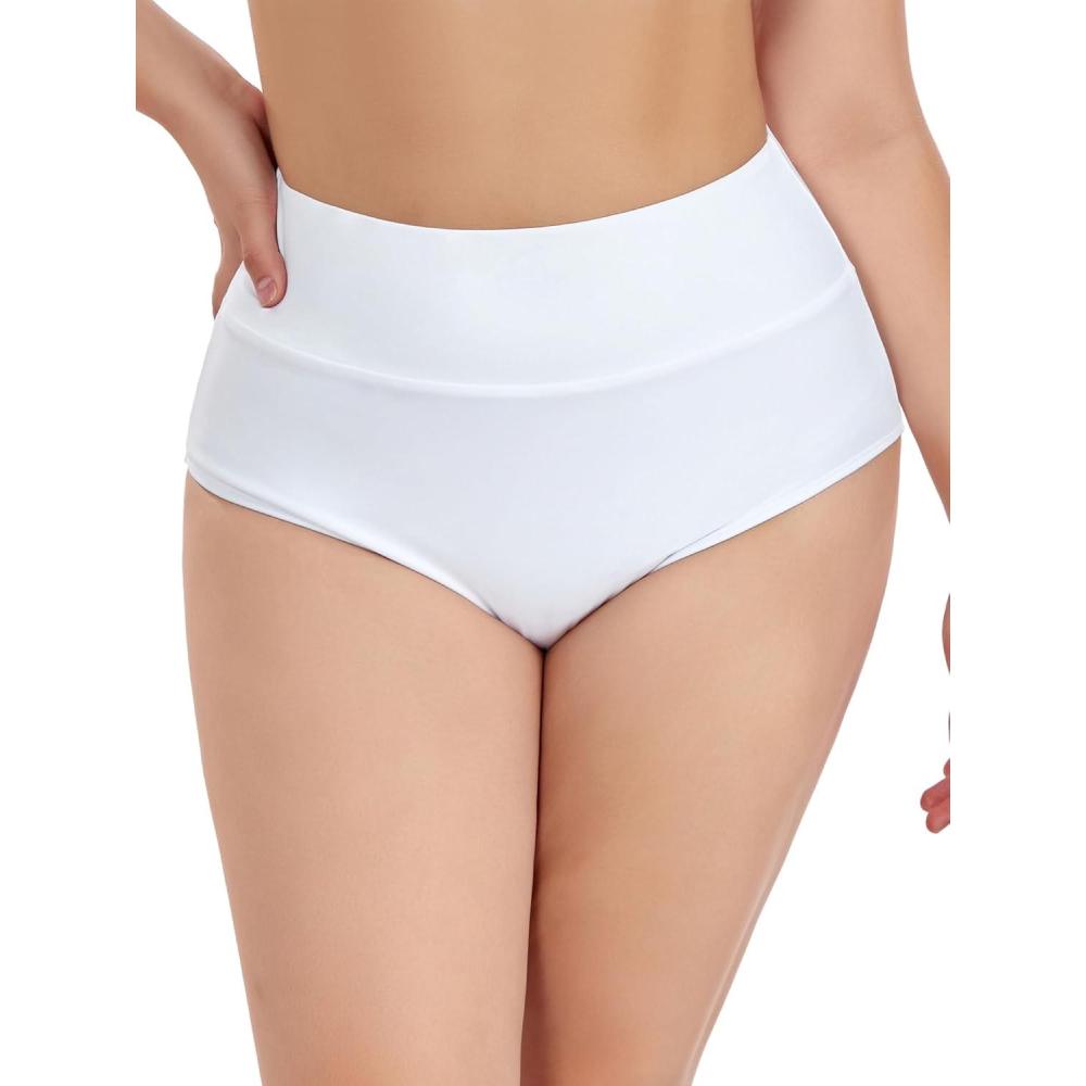image:imageOcean Blues Womens Plus Size High Waisted Bikini Bottom Full Coverage Swim BottomWhite