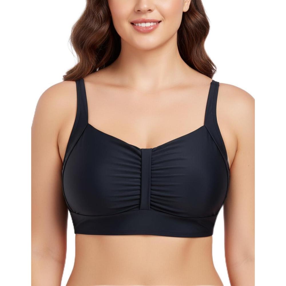image:imageOcean Blues Womens Plus Size Ruched Bikini Top Square Neck Swimsuit Tops Padded Bathing Suits Sport BraBlack