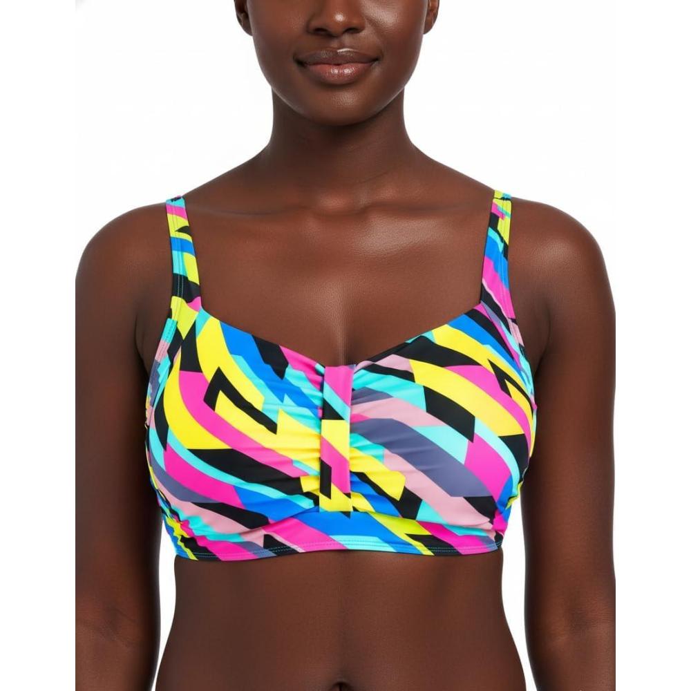 image:imageOcean Blues Womens Plus Size Ruched Bikini Top Square Neck Swimsuit Tops Padded Bathing Suits Sport BraNeon Striped