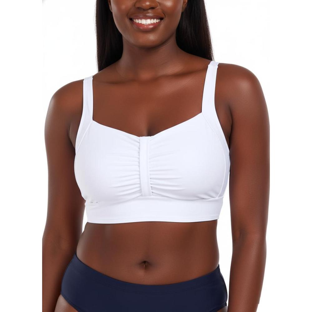 image:imageOcean Blues Womens Plus Size Ruched Bikini Top Square Neck Swimsuit Tops Padded Bathing Suits Sport BraWhite