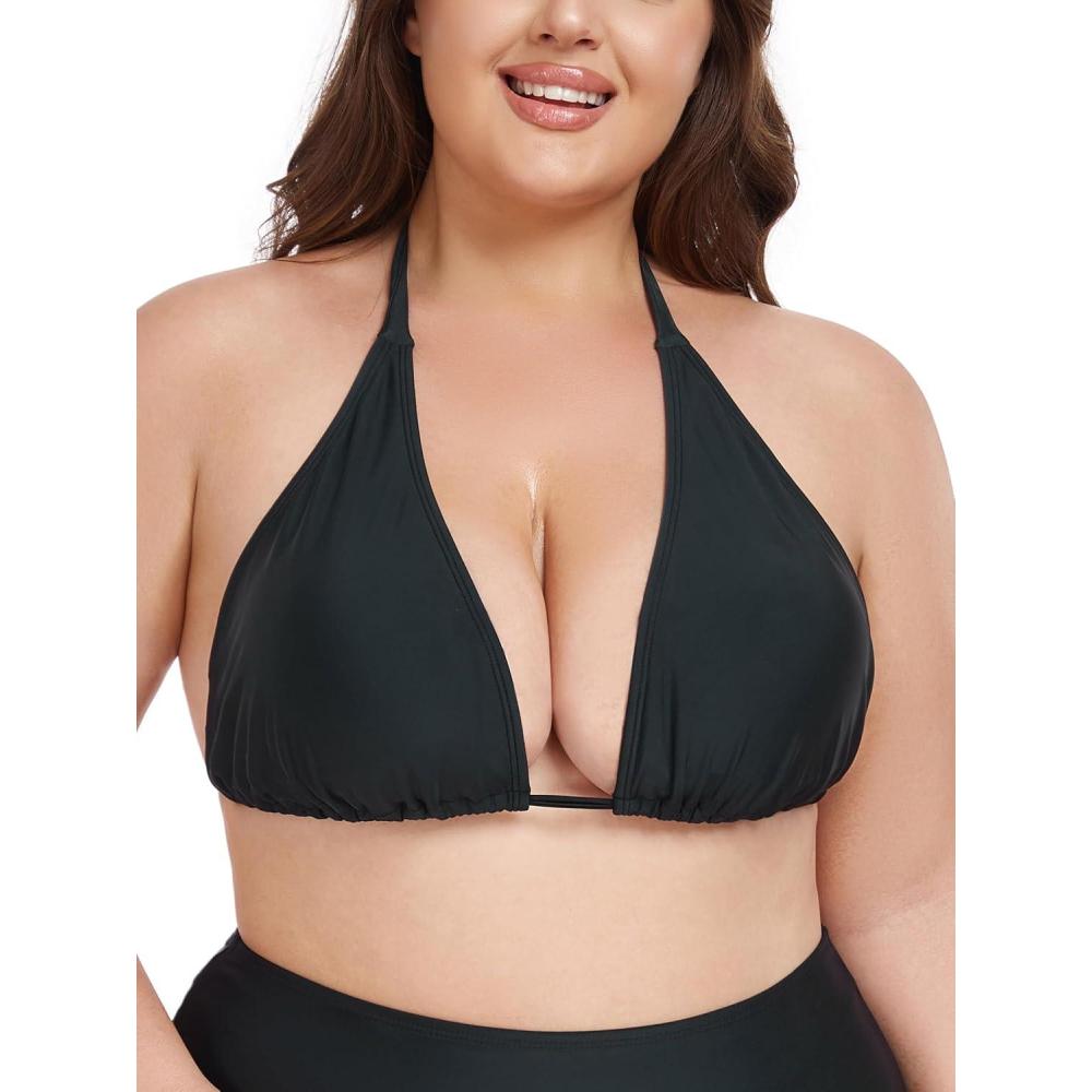 image:imageOcean Blues Womens Plus Size Triangle Bikini Top Halter Bathing Suit TopBlack