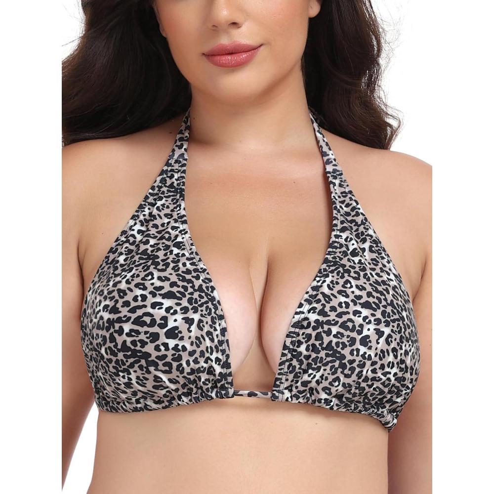 image:imageOcean Blues Womens Plus Size Triangle Bikini Top Halter Bathing Suit TopLeopard