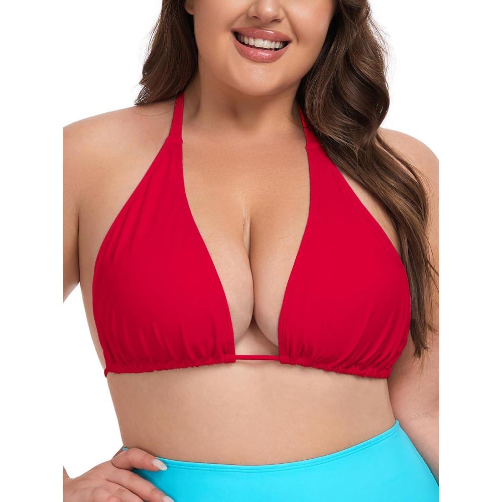 image:imageOcean Blues Womens Plus Size Triangle Bikini Top Halter Bathing Suit TopRed
