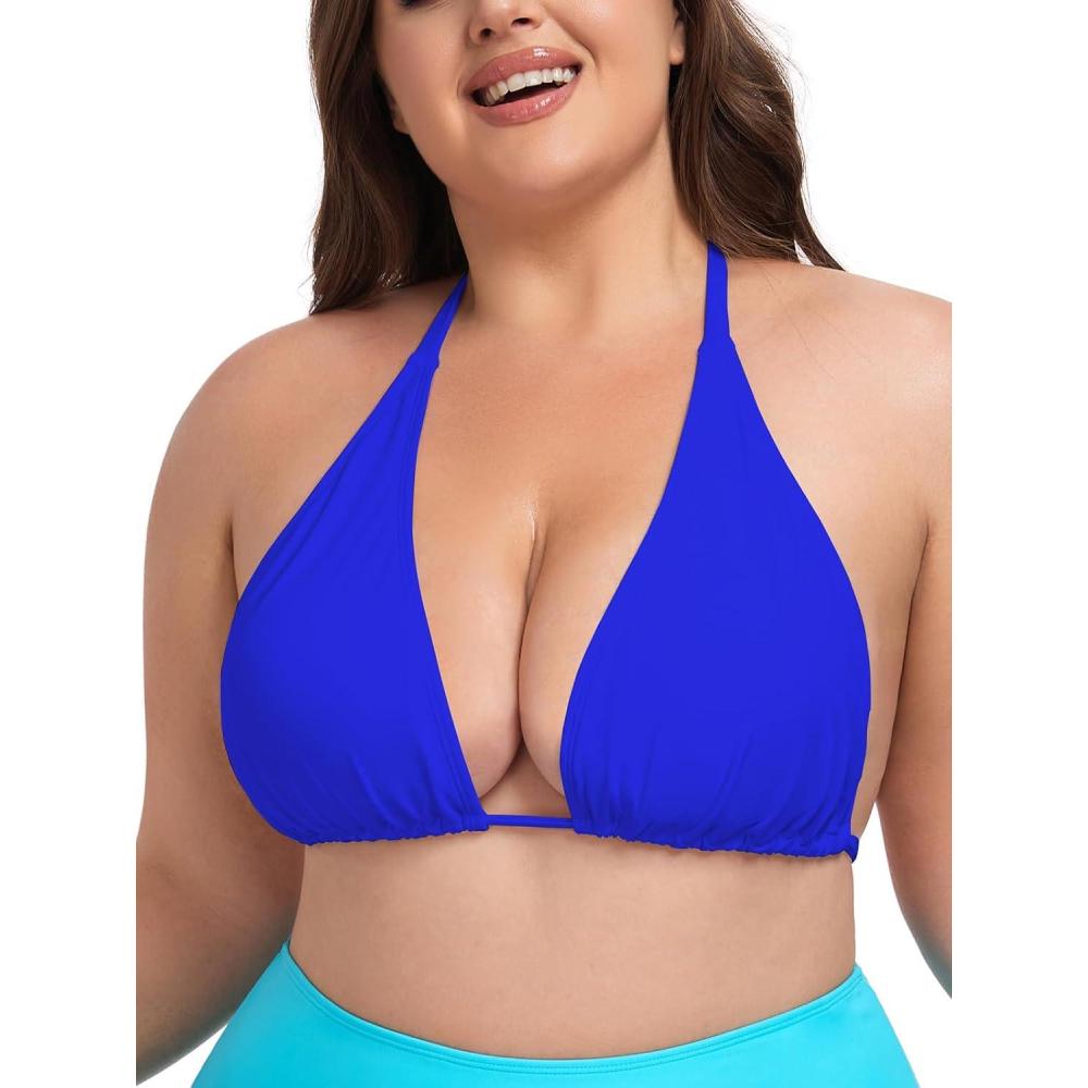image:imageOcean Blues Womens Plus Size Triangle Bikini Top Halter Bathing Suit TopRoyal Blue