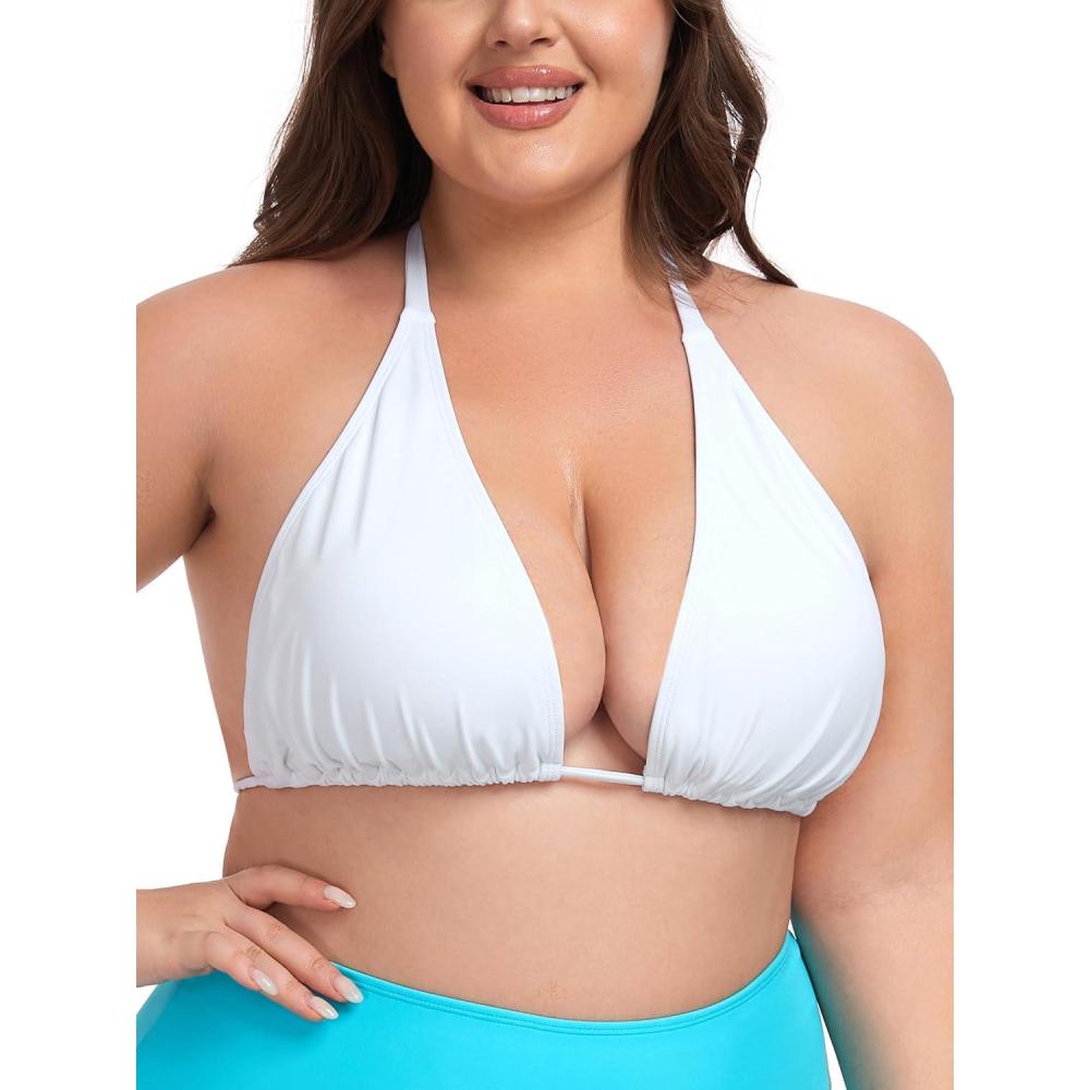 image:imageOcean Blues Womens Plus Size Triangle Bikini Top Halter Bathing Suit TopWhite