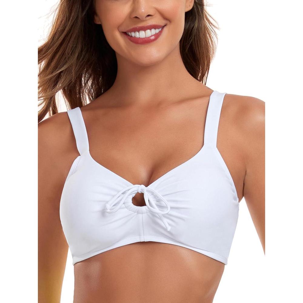 image:imageOcean Blues Womens Retro Cutout Bikini Tops for Women Lace Up Back Padded Swimsuit TopWhite