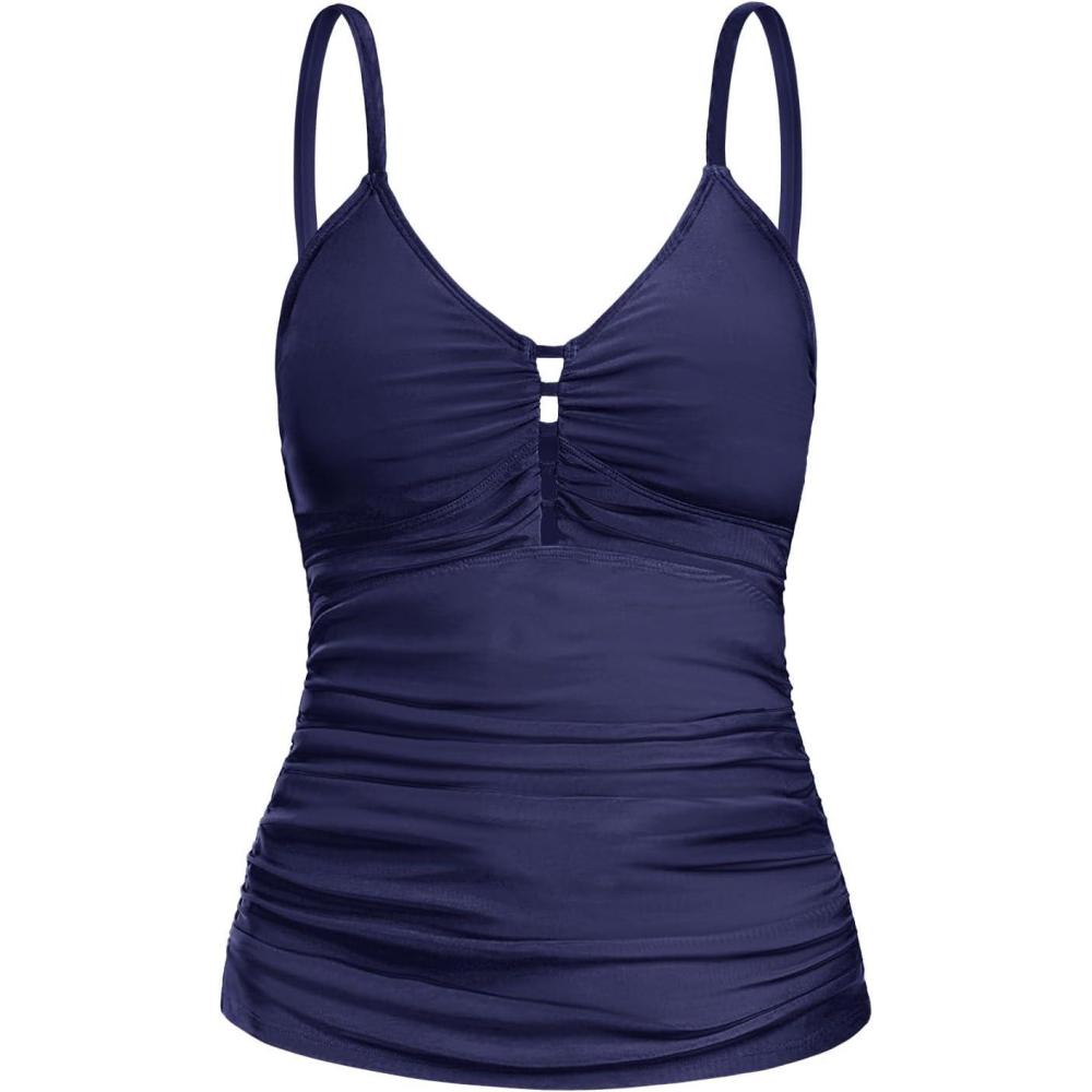 image:imageOcean Blues Womens Retro Tankini Swimsuit Shirring Tummy Control Tankini Top OnlyNavy Blue