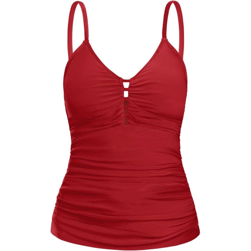 image:imageOcean Blues Womens Retro Tankini Swimsuit Shirring Tummy Control Tankini Top OnlyRed
