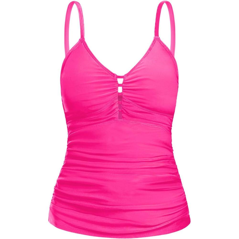 image:imageOcean Blues Womens Retro Tankini Swimsuit Shirring Tummy Control Tankini Top OnlyRose Red