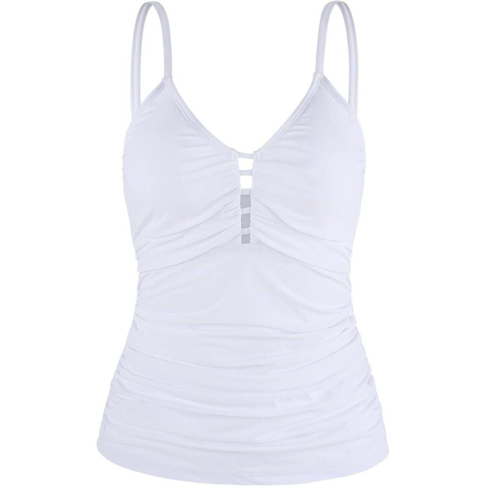 image:imageOcean Blues Womens Retro Tankini Swimsuit Shirring Tummy Control Tankini Top OnlyWhite