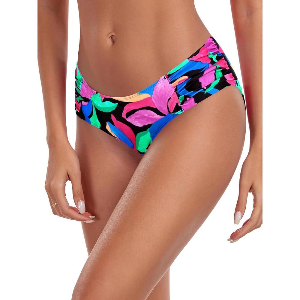 image:imageOcean Blues Womens Ruched Sides Bikini Bottom Medium Coverage Bikini BottomColorful Leaves