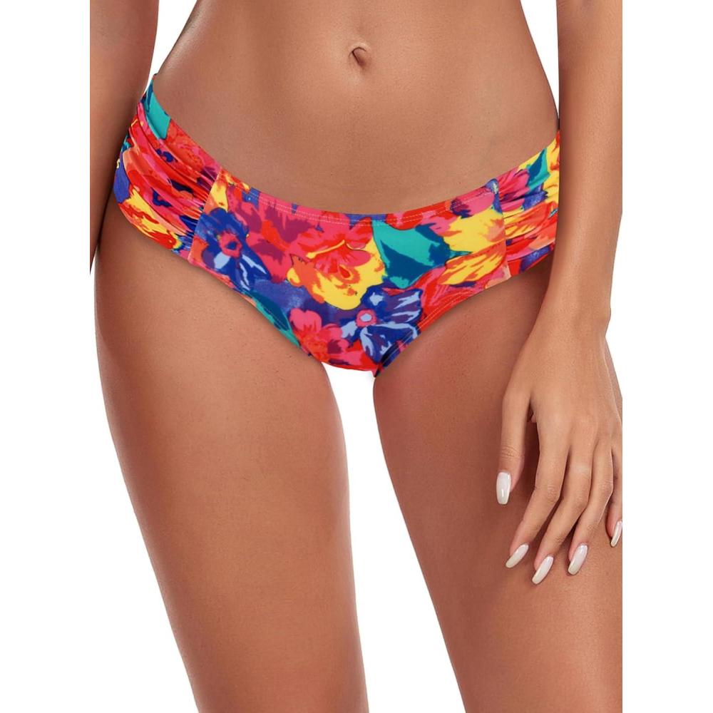 image:imageOcean Blues Womens Ruched Sides Bikini Bottom Medium Coverage Bikini BottomFloral Guarden