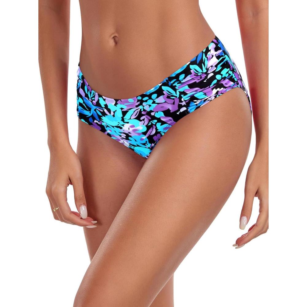 image:imageOcean Blues Womens Ruched Sides Bikini Bottom Medium Coverage Bikini BottomMulti Floral