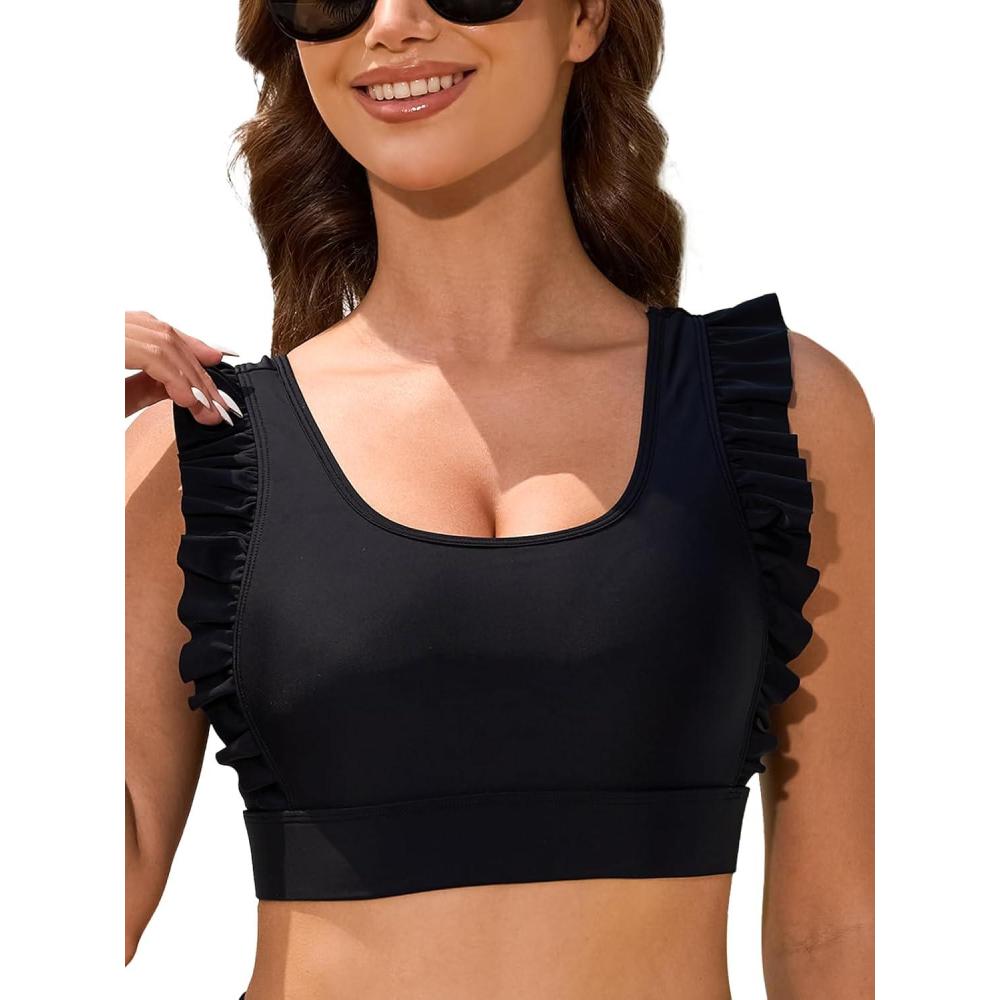 image:imageOcean Blues Womens Ruffle Bikini Top Supportive SwimsuitBlack