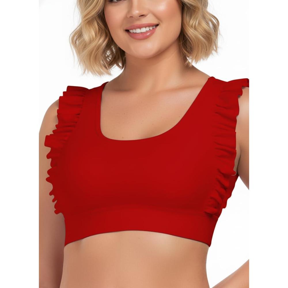 image:imageOcean Blues Womens Ruffle Bikini Top Supportive SwimsuitRed
