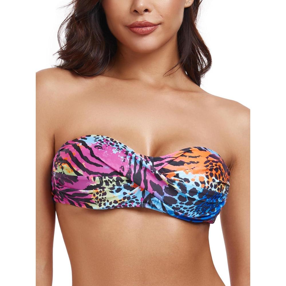 image:imageOcean Blues Womens Strapless Swimsuits for Women Bandeau Bikini Top Tie Back Halter Bathing Suit TopAnimal Print