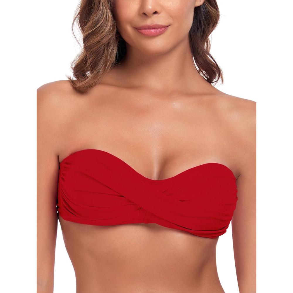 image:imageOcean Blues Womens Strapless Swimsuits for Women Bandeau Bikini Top Tie Back Halter Bathing Suit TopRed 2