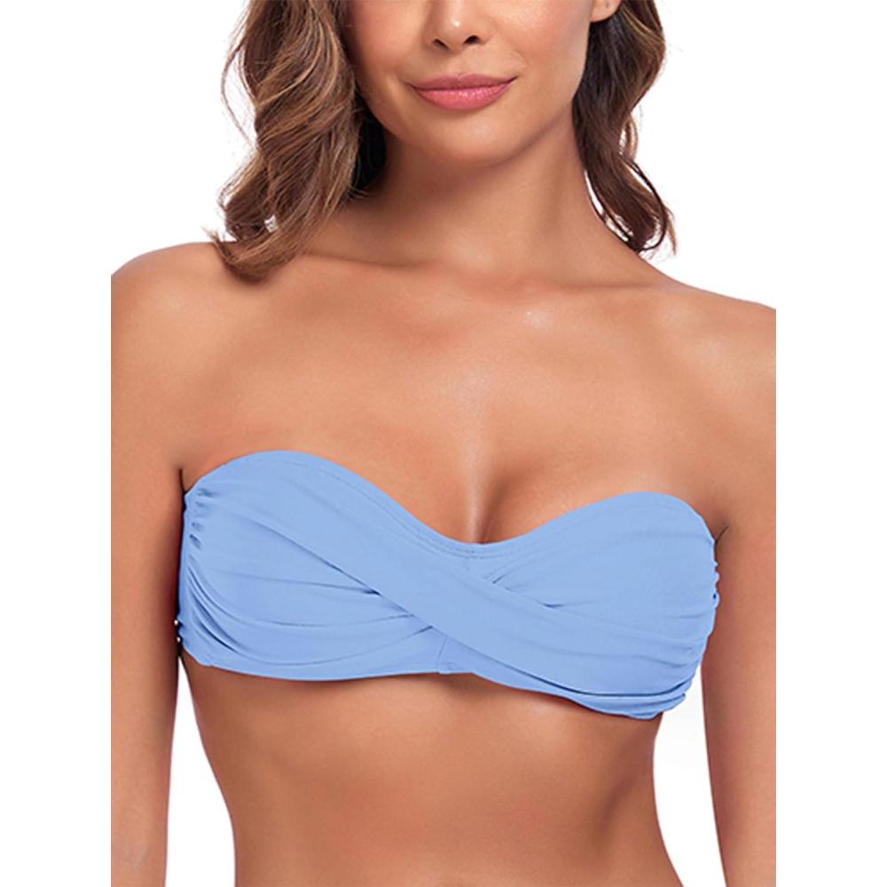 image:imageOcean Blues Womens Strapless Swimsuits for Women Bandeau Bikini Top Tie Back Halter Bathing Suit TopSea Blue