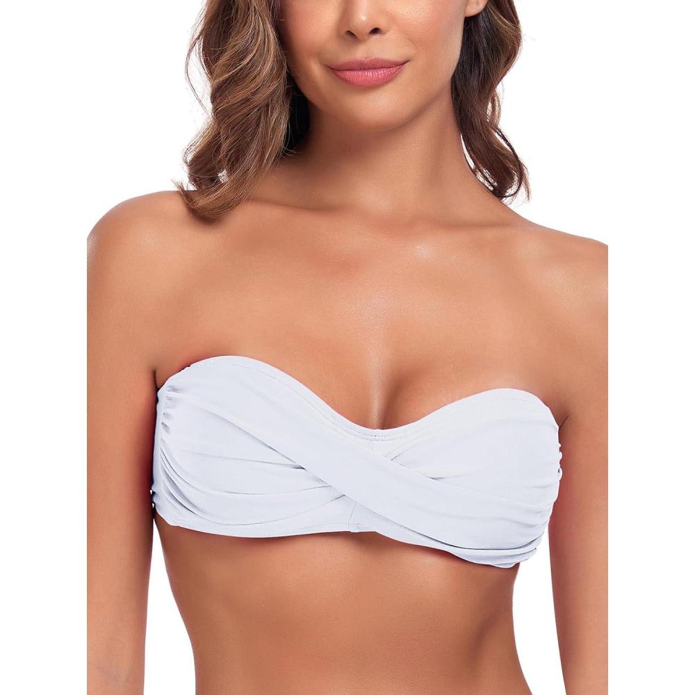 image:imageOcean Blues Womens Strapless Swimsuits for Women Bandeau Bikini Top Tie Back Halter Bathing Suit TopWhite1