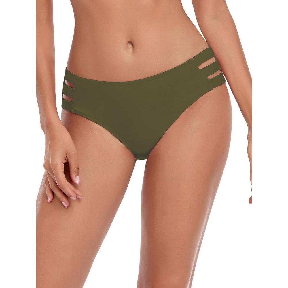image:imageOcean Blues Womens Strappy Bikini Bottom Full Coverage Swim BriefsArmy Green