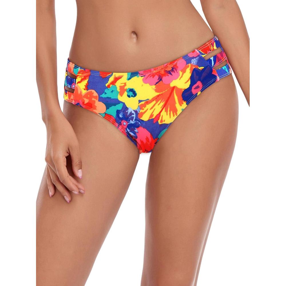 image:imageOcean Blues Womens Strappy Bikini Bottom Full Coverage Swim BriefsColorful Floral