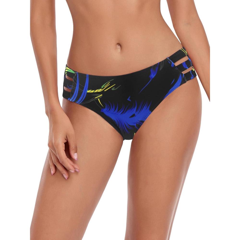 image:imageOcean Blues Womens Strappy Bikini Bottom Full Coverage Swim BriefsFeather Print