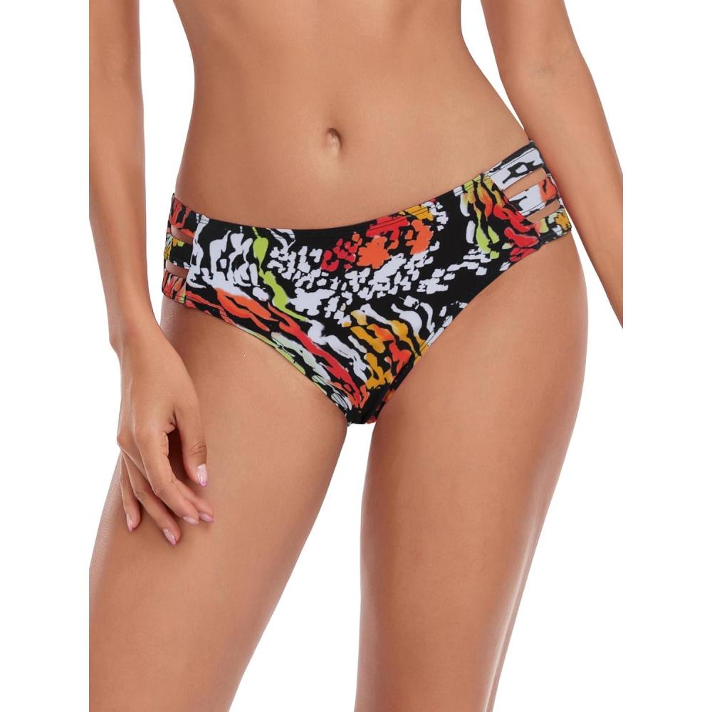 image:imageOcean Blues Womens Strappy Bikini Bottom Full Coverage Swim BriefsMulti Leopard