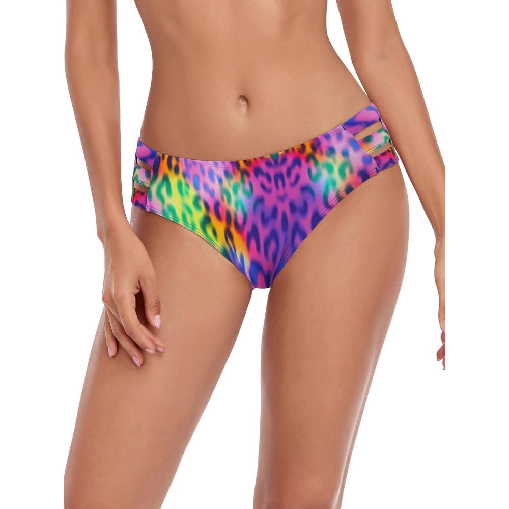 image:imageOcean Blues Womens Strappy Bikini Bottom Full Coverage Swim BriefsPurple Leopard