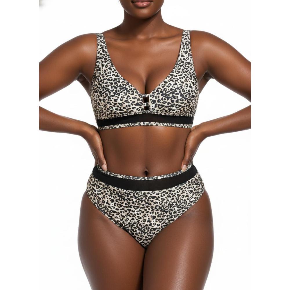 image:imageOcean Blues Womens Triangle Bikini Set High Waisted Two Piece Bathing Suit Sexy Mesh BikiniLeopard