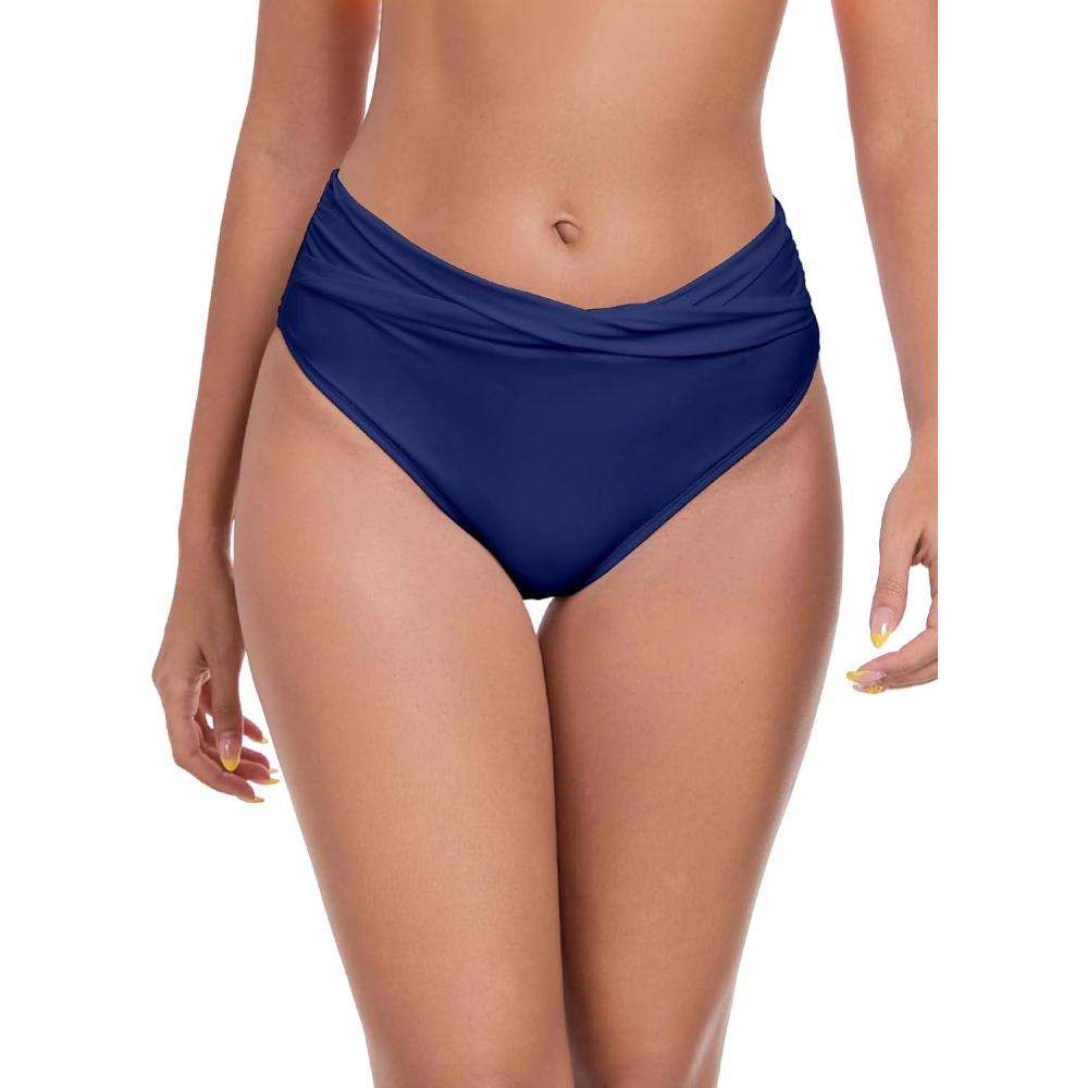 image:imageOcean Blues Womens Twist Bikini Bottom Ruched Bathing Suit Bottom Mid Rise Swim BottomNavy Blue