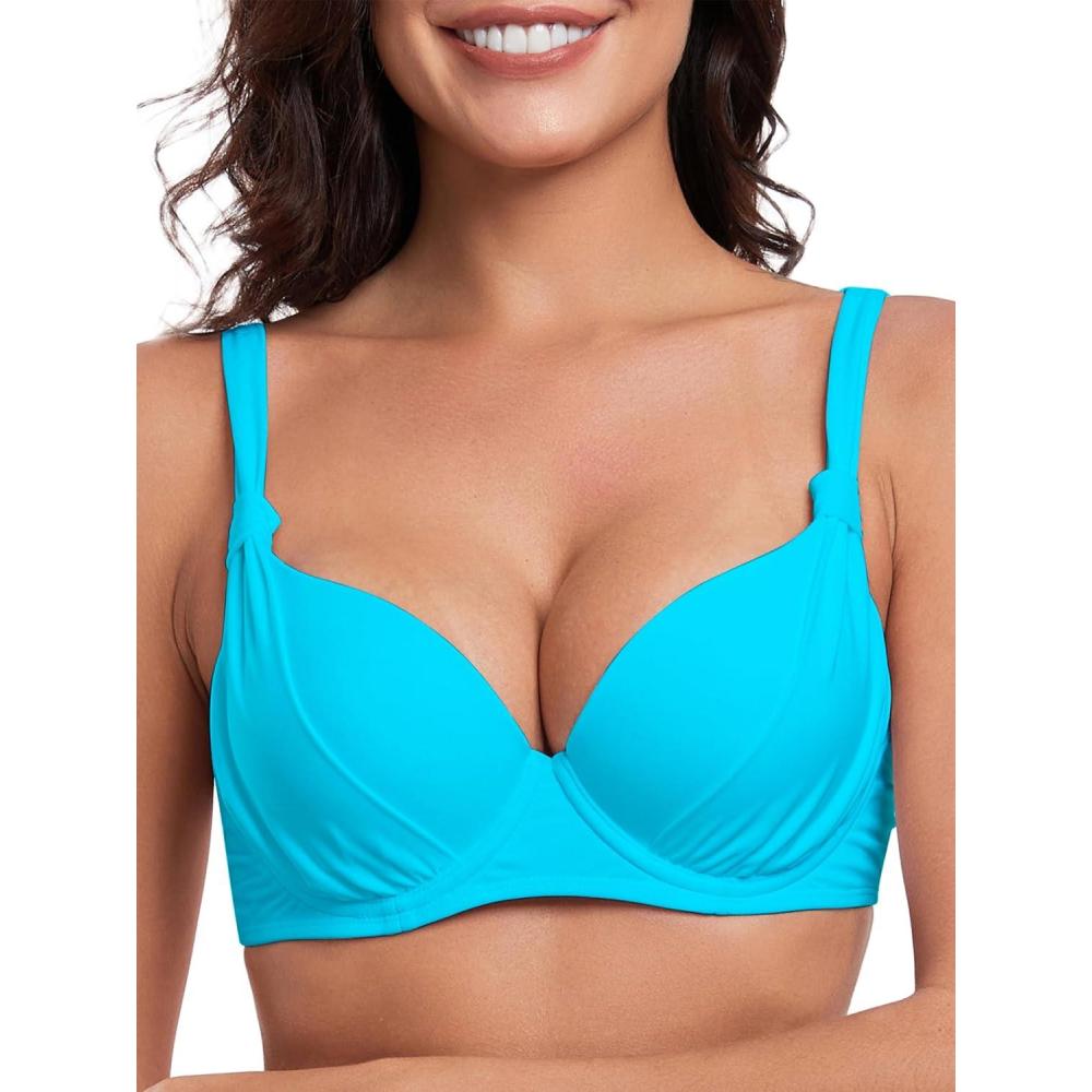 image:imageOcean Blues Womens Underwire Bikini Tops Retro Push Up Bathing Suit TopSky Blue