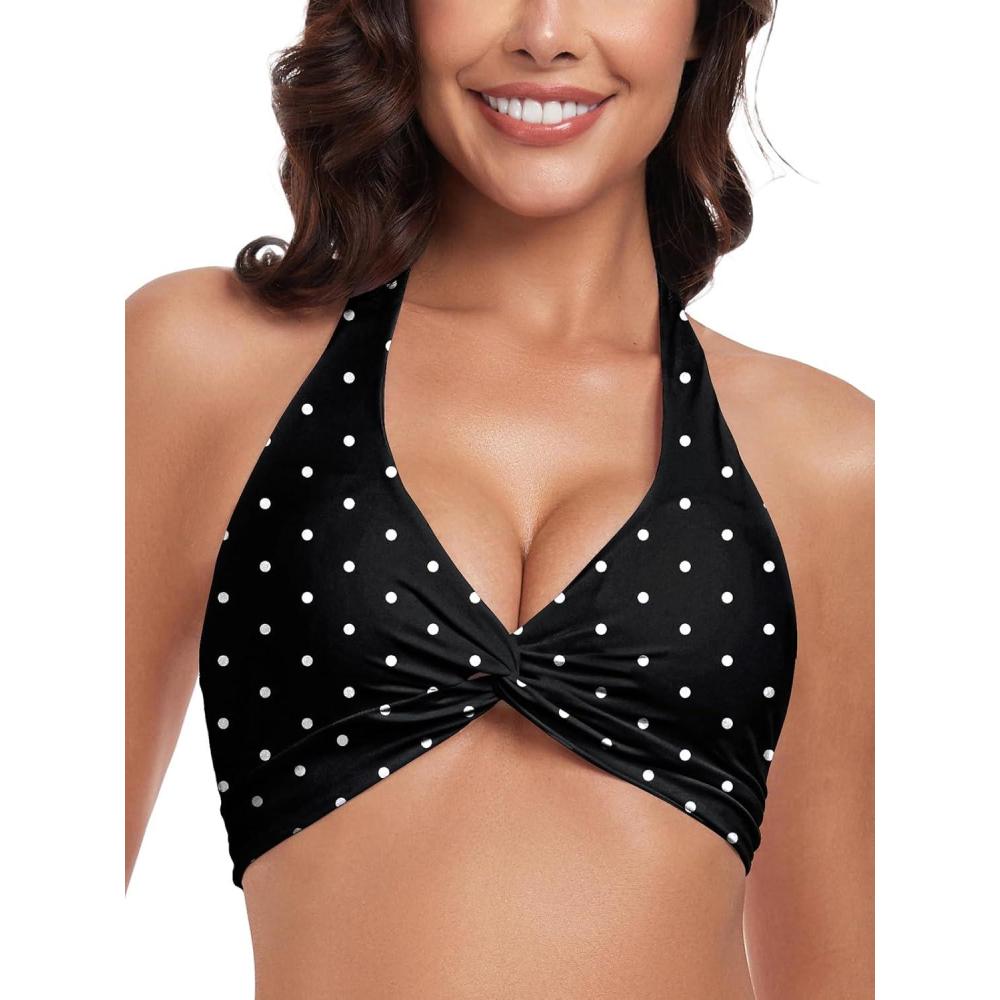 image:imageOcean Blues Womens VNeck Bikini Top Twist Triangle Swimsuit Top Halter Bathing Suit TopBlack Polka Dot