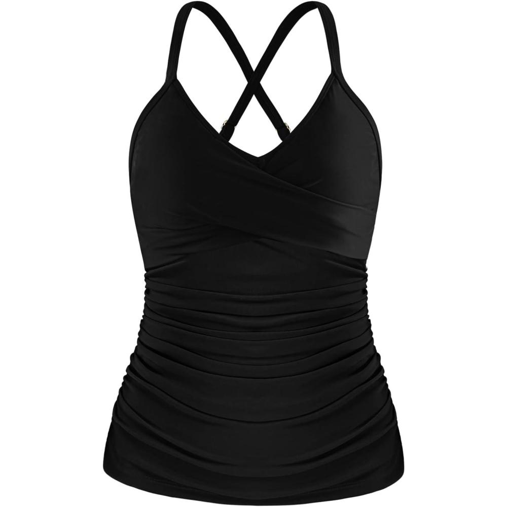 image:imageOcean Blues Womens Vneck Tankini Top Only Ruched Tummy Control Bathing Siut Top No BottomBlack