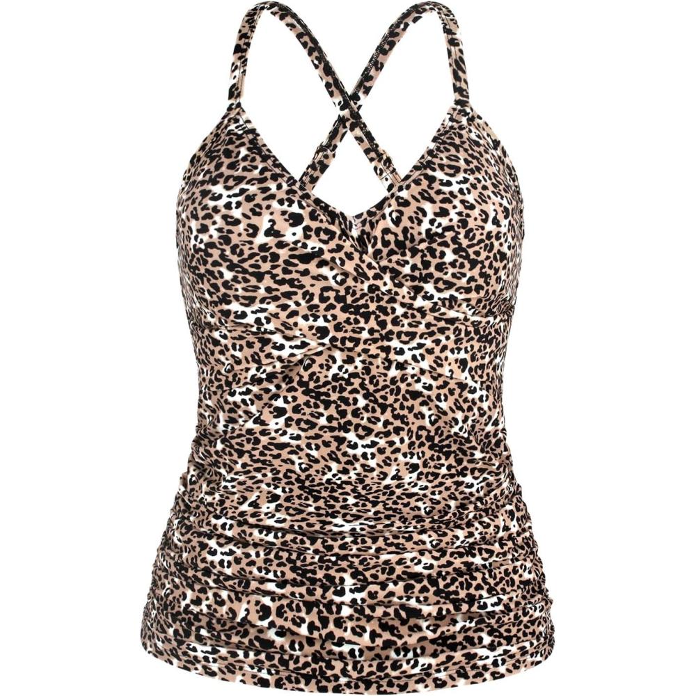 image:imageOcean Blues Womens Vneck Tankini Top Only Ruched Tummy Control Bathing Siut Top No BottomLeopard