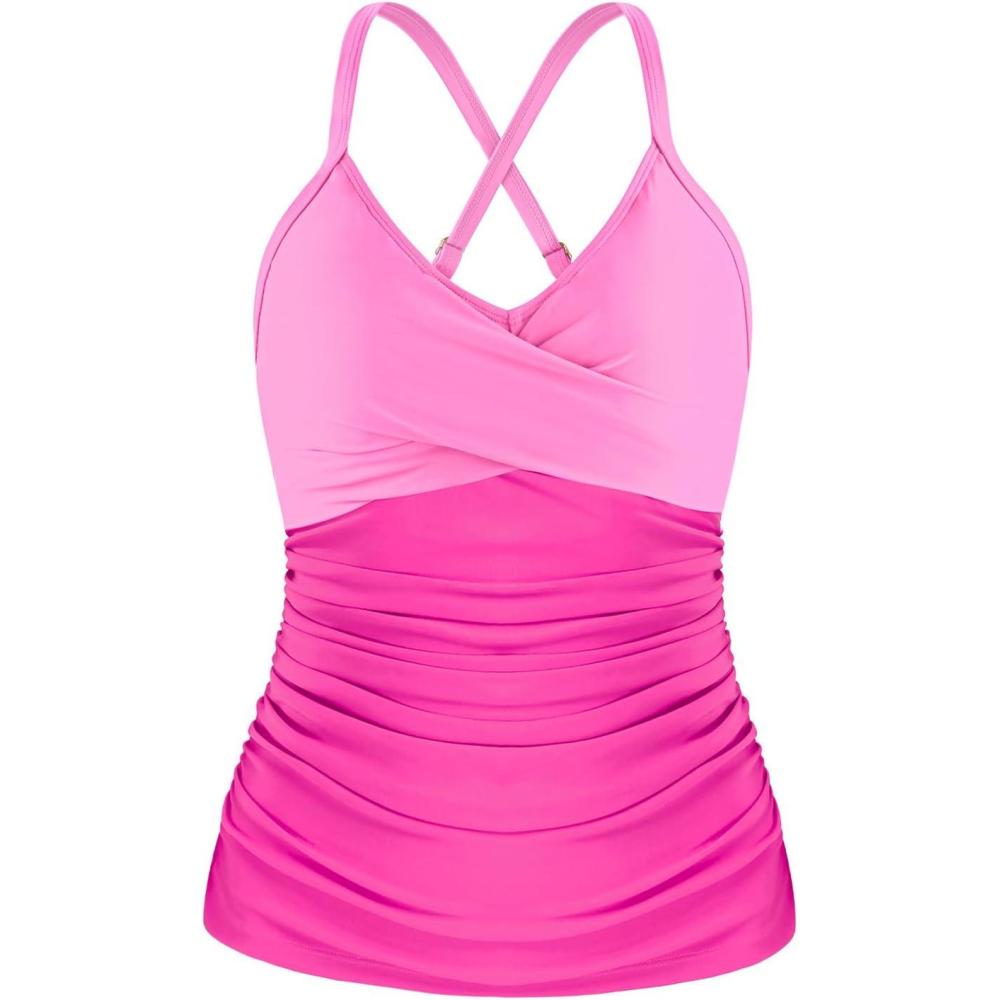 image:imageOcean Blues Womens Vneck Tankini Top Only Ruched Tummy Control Bathing Siut Top No BottomLigh Pink Hot Pink