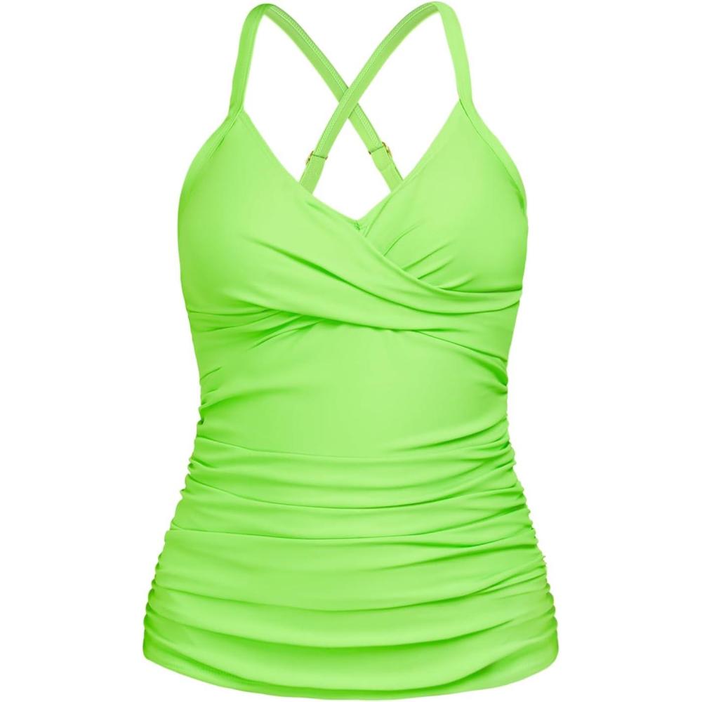 image:imageOcean Blues Womens Vneck Tankini Top Only Ruched Tummy Control Bathing Siut Top No BottomNeon Green