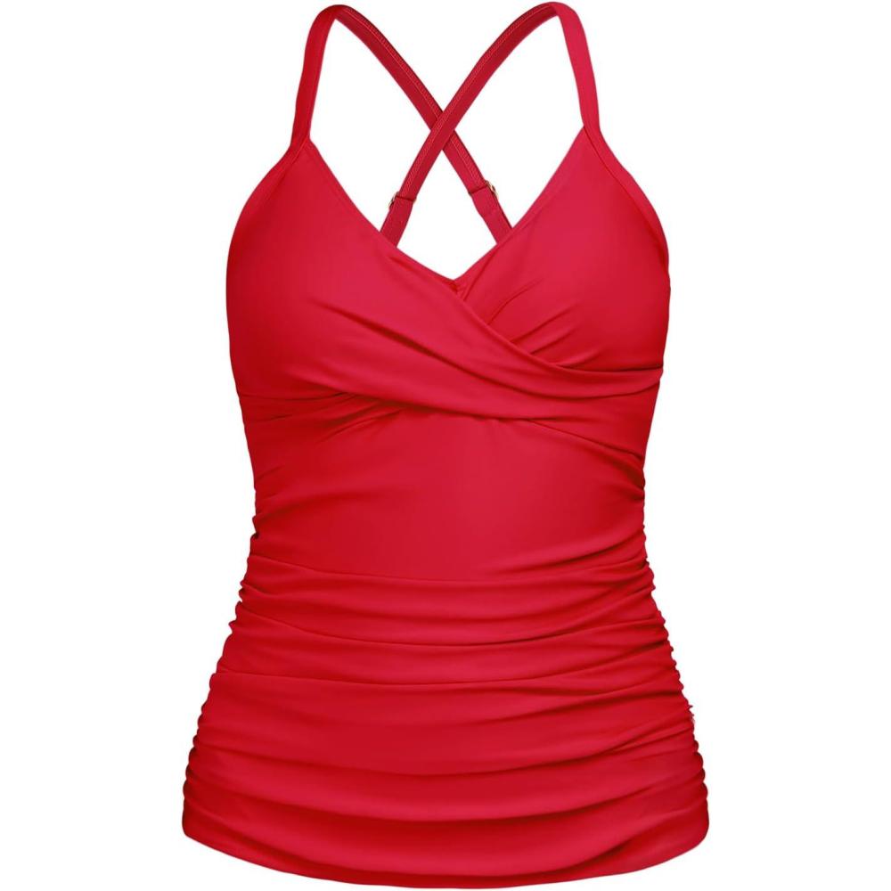 image:imageOcean Blues Womens Vneck Tankini Top Only Ruched Tummy Control Bathing Siut Top No BottomRed