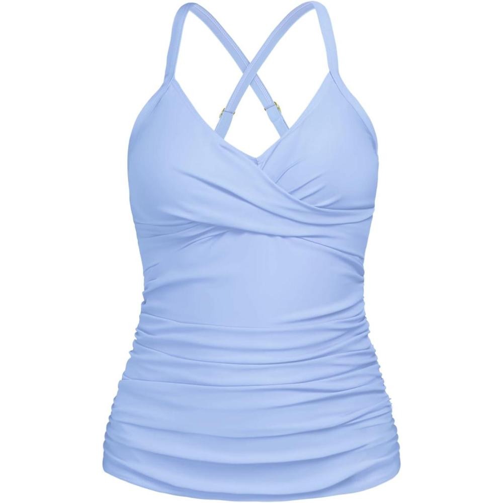 image:imageOcean Blues Womens Vneck Tankini Top Only Ruched Tummy Control Bathing Siut Top No BottomSea Blue