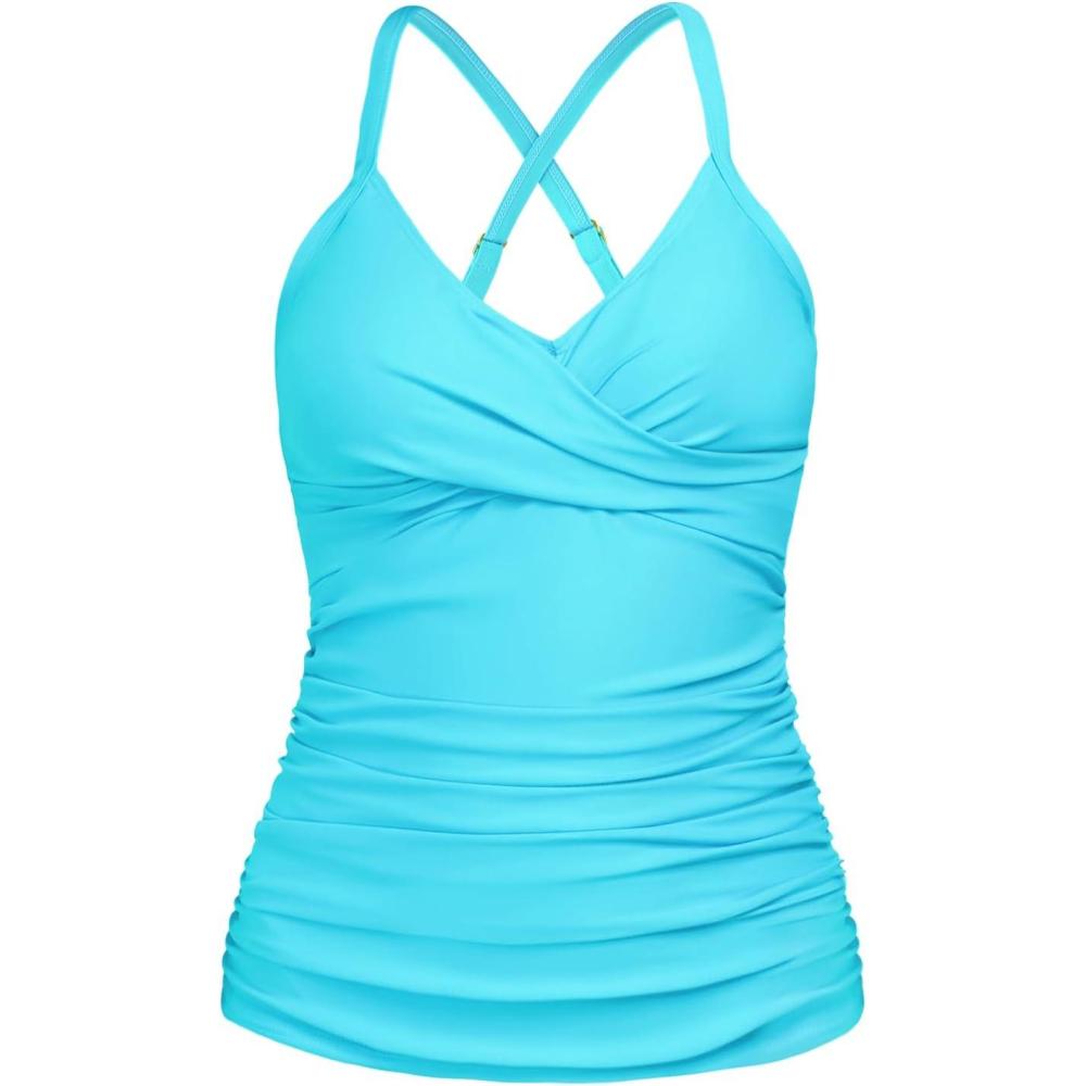 image:imageOcean Blues Womens Vneck Tankini Top Only Ruched Tummy Control Bathing Siut Top No BottomSky Blue