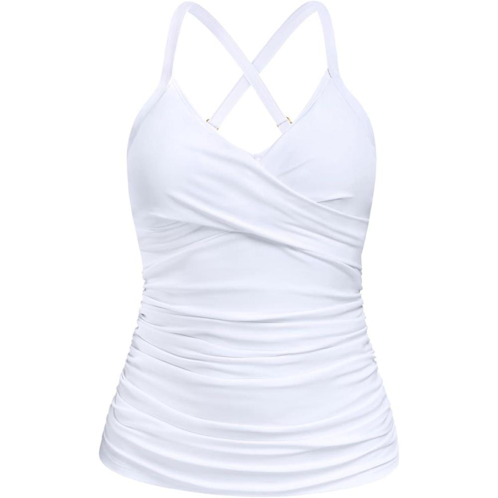 image:imageOcean Blues Womens Vneck Tankini Top Only Ruched Tummy Control Bathing Siut Top No BottomWhite