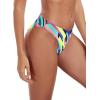 Ocean Blues Women’s Cheeky High Leg Bikini Bottom Mid Rise Swim Bottom(Neon Striped)
