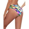 Ocean Blues Women’s Cheeky High Leg Bikini Bottom Mid Rise Swim Bottom(Neon Striped)