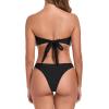 Ocean Blues Women’s Cheeky Two Piece Fringe Bandeau Bikini Set Strapless Top with Tie Back Bathing Suit(Black)