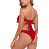Ocean Blues Women’s Cheeky Two Piece Fringe Bandeau Bikini Set Strapless Top with Tie Back Bathing Suit(Red)