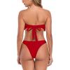 Ocean Blues Women’s Cheeky Two Piece Fringe Bandeau Bikini Set Strapless Top with Tie Back Bathing Suit(Red)