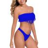 Ocean Blues Women’s Cheeky Two Piece Fringe Bandeau Bikini Set Strapless Top with Tie Back Bathing Suit(Royal Blue)