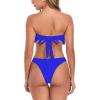 Ocean Blues Women’s Cheeky Two Piece Fringe Bandeau Bikini Set Strapless Top with Tie Back Bathing Suit(Royal Blue)