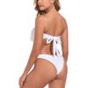Ocean Blues Women’s Cheeky Two Piece Fringe Bandeau Bikini Set Strapless Top with Tie Back Bathing Suit(White)