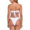 Ocean Blues Women’s Cheeky Two Piece Fringe Bandeau Bikini Set Strapless Top with Tie Back Bathing Suit(White)