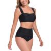 Ocean Blues Women’s High Waisted Bikini Set Two Piece Bathing Suits(Black)